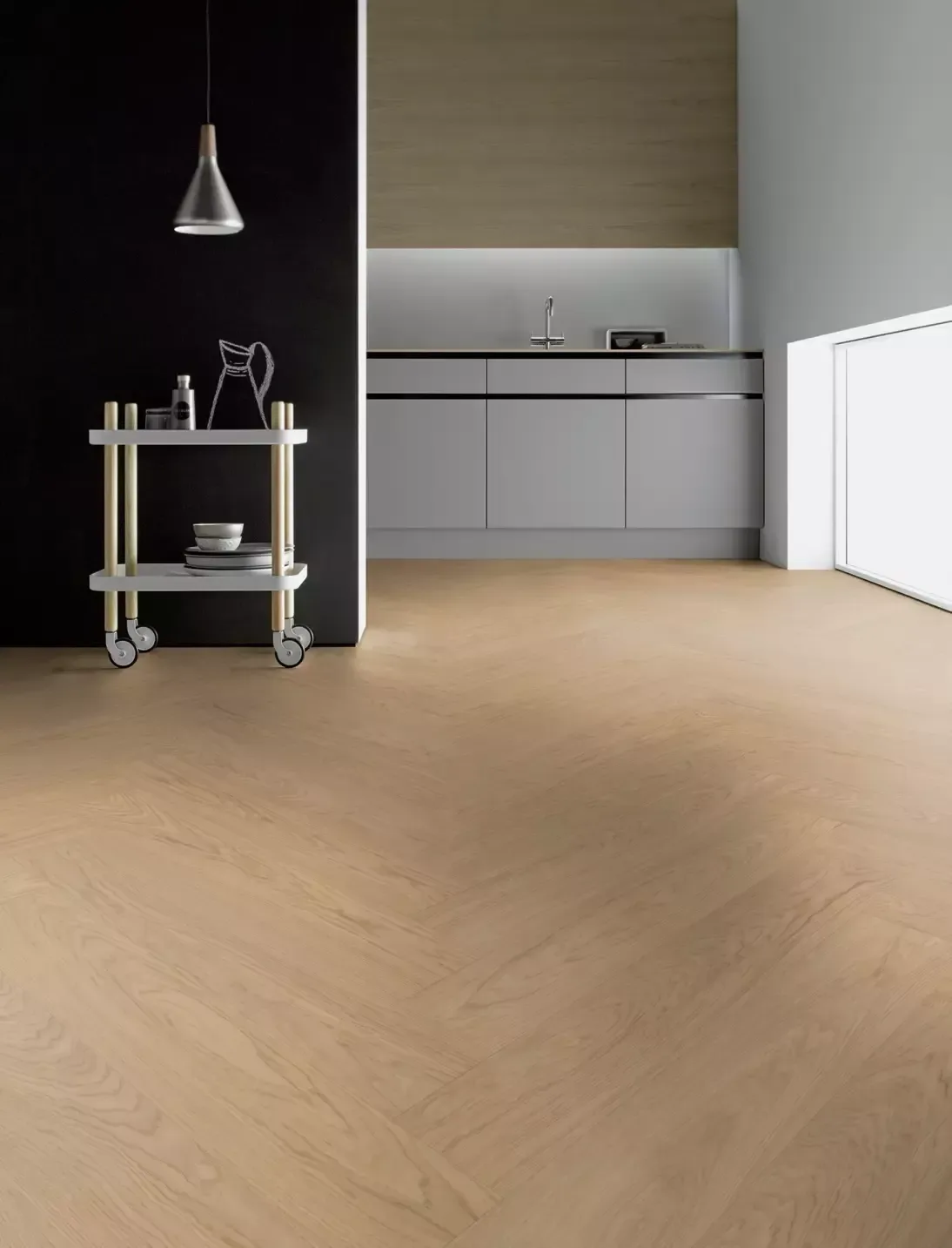 Hywood Herringbone oak Nordens Ark in modern kitchen