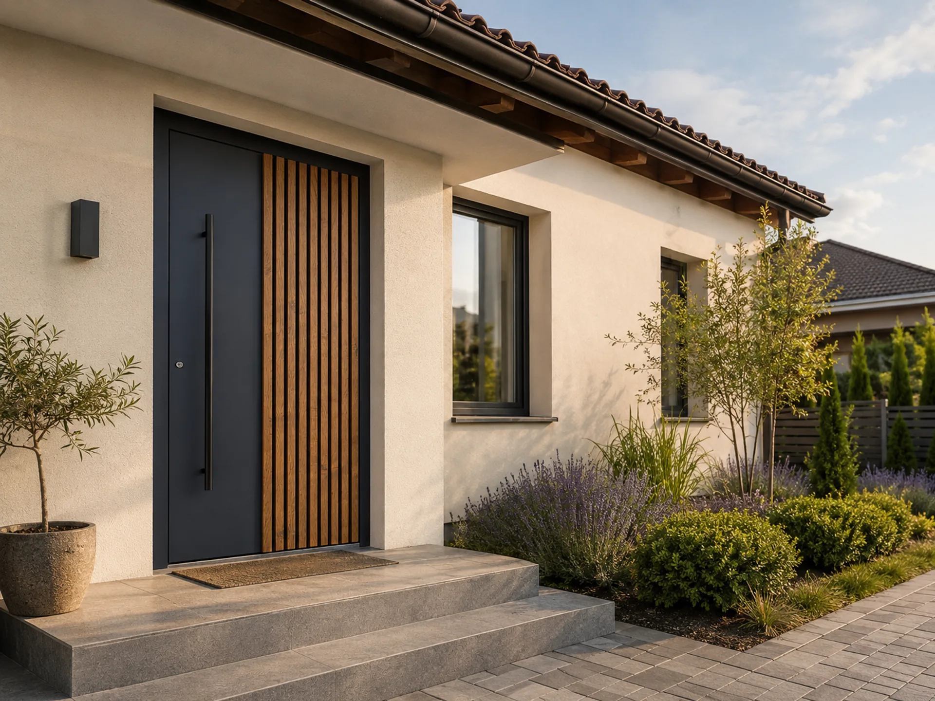 Ușă exterior aluminiu L761 gri antracit — ambient