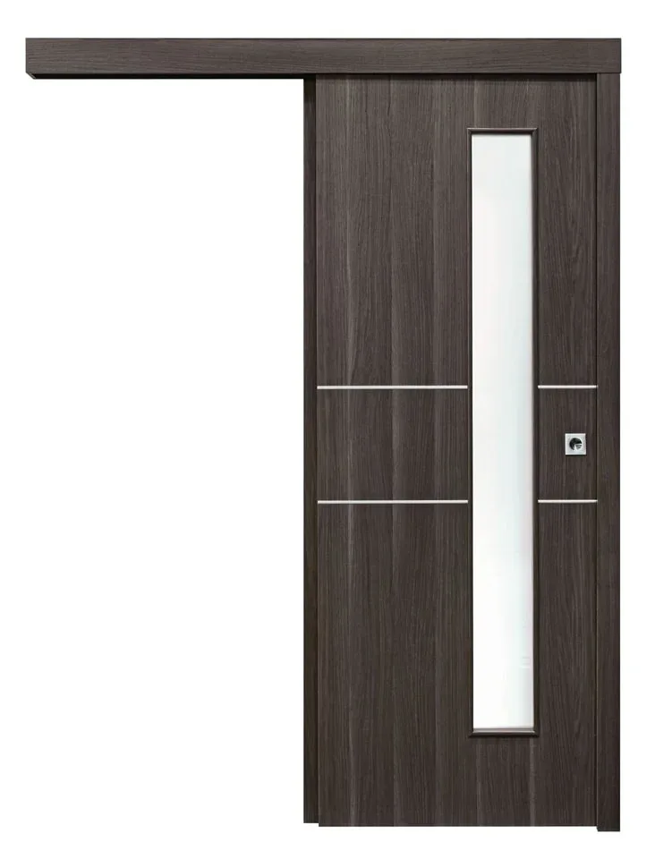 schiebetuer vor der wand lebolit nature eiche anthrazit freisteller