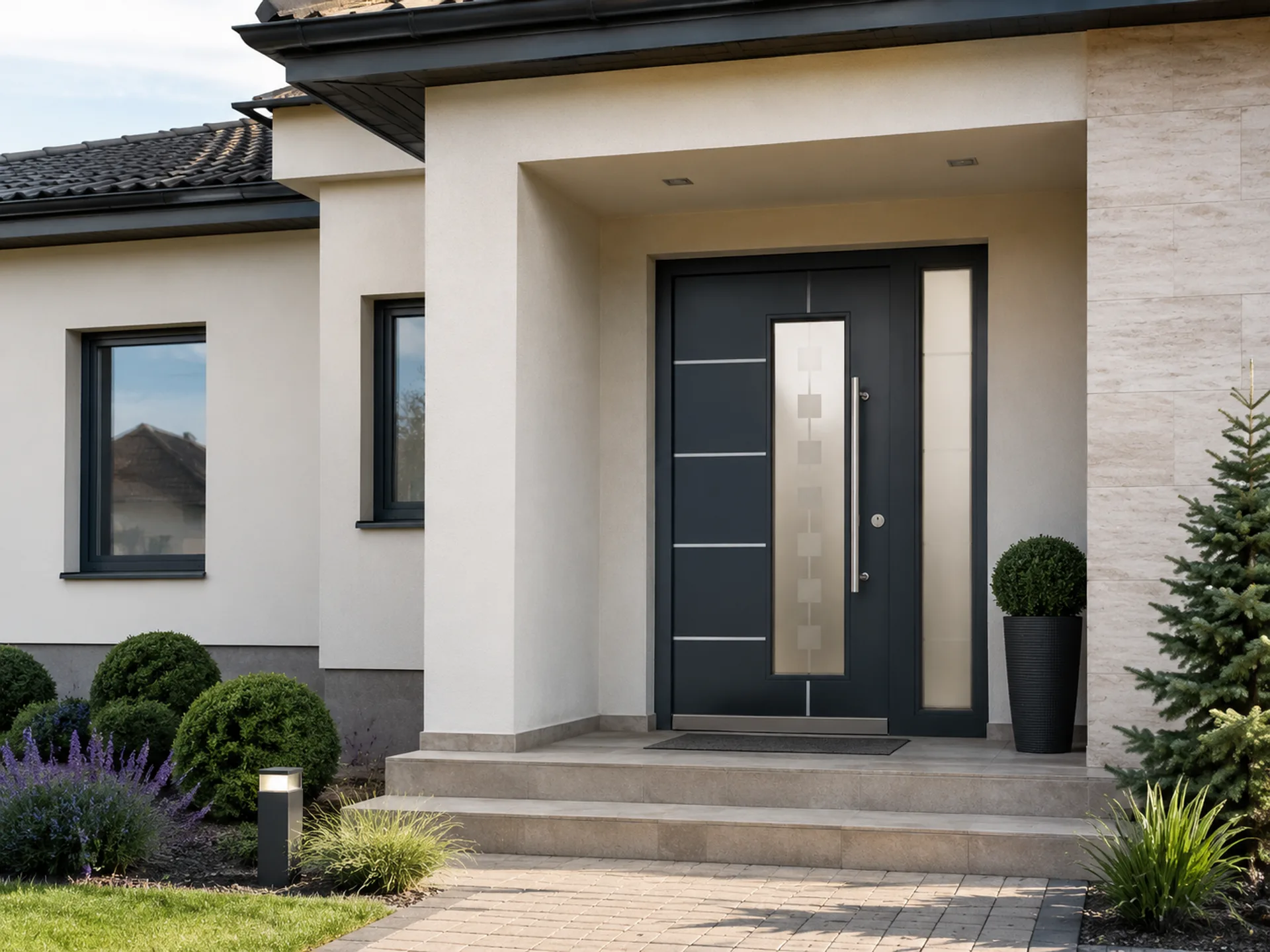 Ușă exterior Wippro Tanzanit gri antracit cu pui lateral